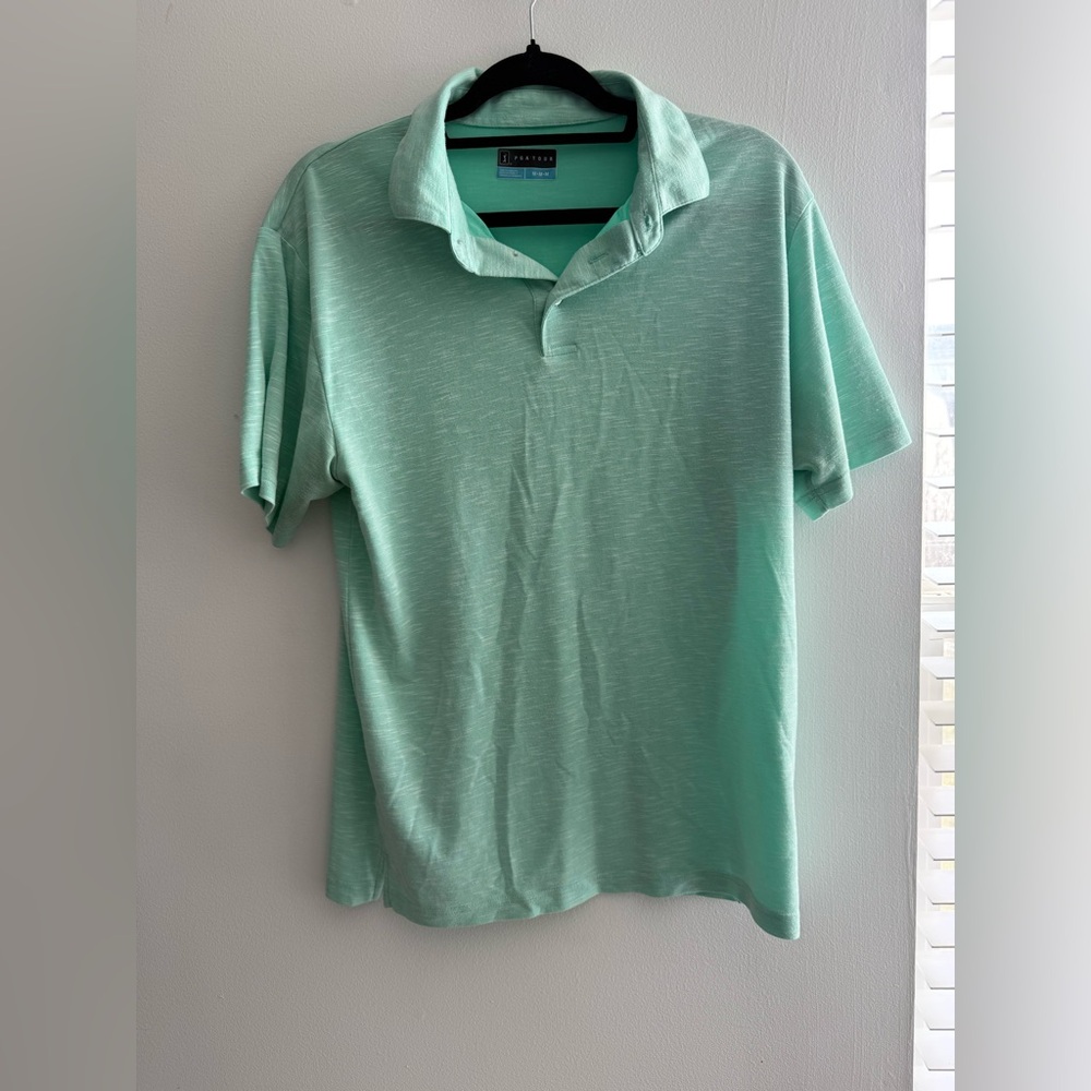 PGA Tour Mint Men's Green Short Sleeve Collar Polo Golf Casual Shirt Medium